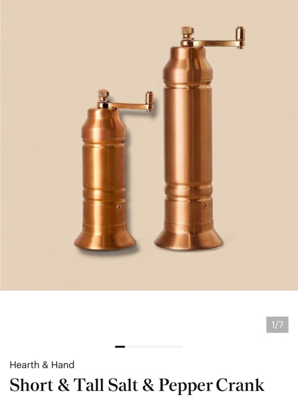 Hearth & Hand with Magnolia-Tall & Short Salt &  Pepper Crank Grinder Copper NEW